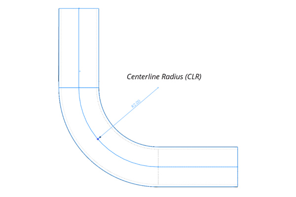 Diagram demonstrating the centerline radius of a bent tube.